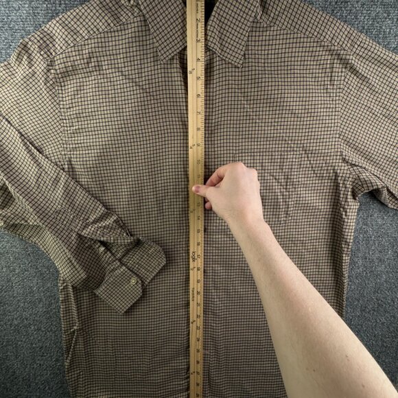 Eton Long Sleeve Button Up Shirt Men All Cotton Designer 16.5 Beige Blue Check - Picture 3 of 16